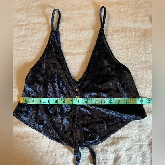 Free People -  Two Tie For You Crushed Velvet Knotted Cropped Cami - Navy - Picture 4 of 9
